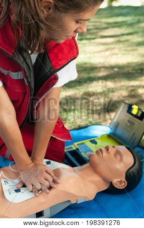 Cpr Training Outdoors, Color Image, Selective Fous, Close Up