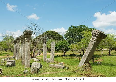 View of the ruins of the Sacred city in Anuradhapura, Sri Lanka.