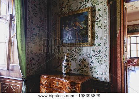 VALTICE, THE CZECH REPUBLIC - JUNE 31, 2017: Valtice contains one of the most impressive baroque residences of central Europe. Interior scene. Travel destination.