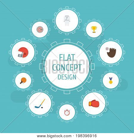 Flat Icons Boxing, Second Meter, Rugby And Other Vector Elements