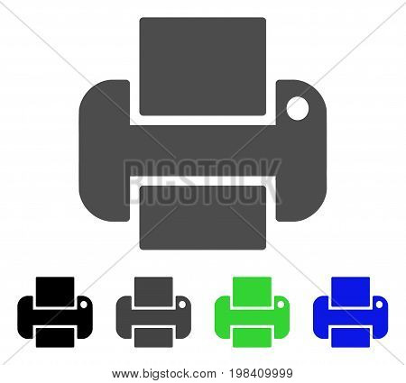 Printer flat vector icon. Colored printer, gray, black, blue, green icon versions. Flat icon style for application design.