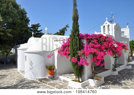 Greek white church in Drios town Alonissos island