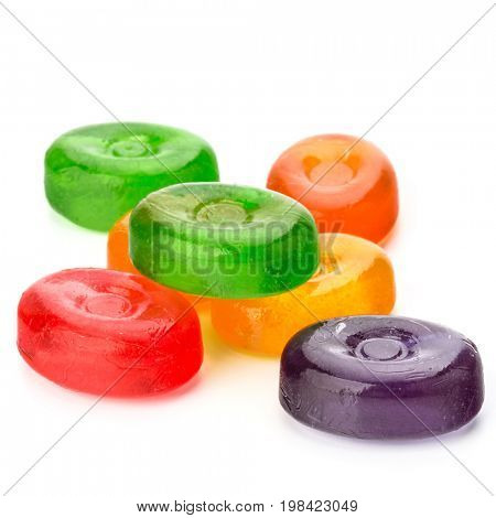 colorful fruit hard sugar candies,  boiled sweeties or sugar plums isolated on white background cutout
