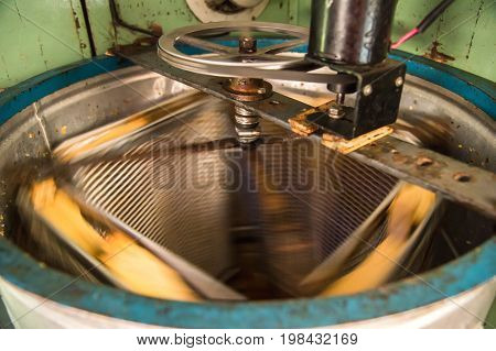 Old Hand-made automated Honey Extractor. Honey Extractor Beekeeping Equipment