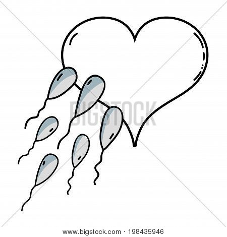 line spermatozoon reproduction fertilizing ovum in heart shape vector illustration