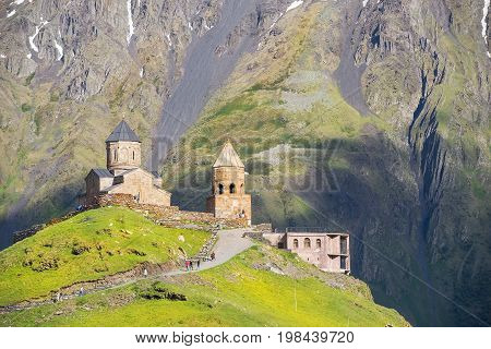 Gergeti Trinity Church (Tsminda Sameba), Holy Trinity Church near the village of Gergeti in Georgia, under Mount Kazbegi