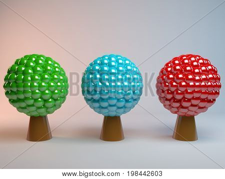 3D Rendering Of An Abstract Tree Reflecive On White Background