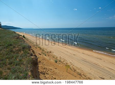 Sandy shore of Lake Baikal Turka village Russia  summer nature