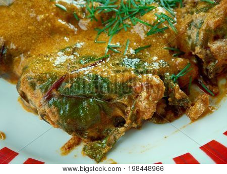 Beet-leaf Dolmades . Middle Eastern cuisine, , close up meal