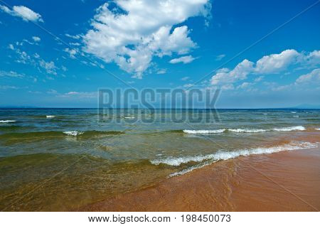 Sandy shore of Lake Baikal Turka village