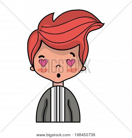 nice boy with elegant suit and heart eyes vector illusration