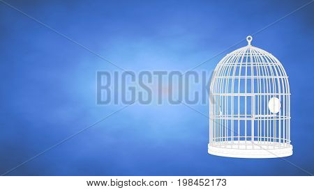 Outlined 3D Rendering Of A Cage Inside A Blue Studio