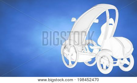 Outlined 3D Rendering Of An Auto Mobile Inside A Blue Studio