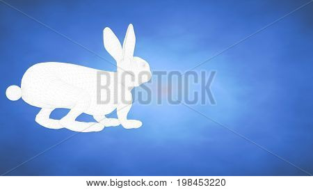 Outlined 3D Rendering Of A Rabbit Inside A Blue Studio