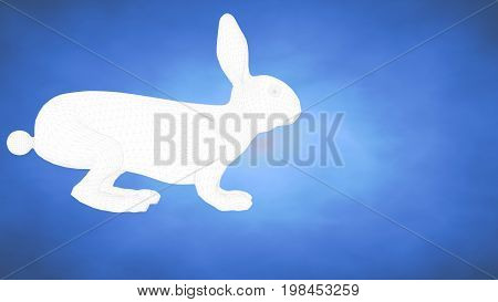 Outlined 3D Rendering Of A Rabbit Inside A Blue Studio
