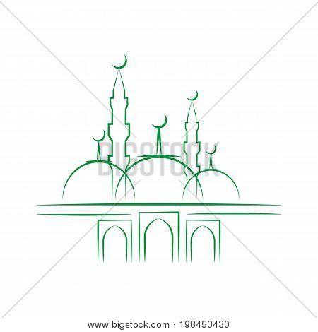 Eid Al Adha. Lettering composition of moslim holy month with mosque building
