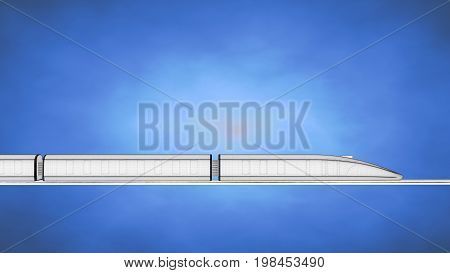 Outlined 3D Rendering Of A Train Inside A Blue Studio