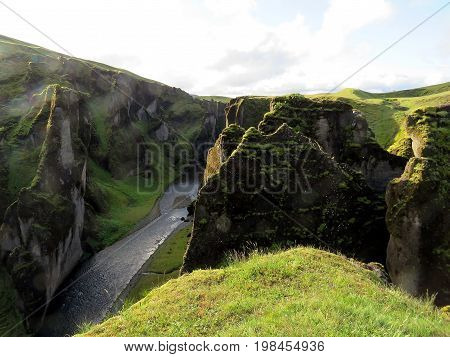 Beautiful landscape of the Fjadrargljufur Canyon in Iceland July 6 2017