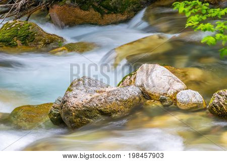Kolasinskaya River Flows Through The City With A Rapid Flow. Montenegro, Kolasin.