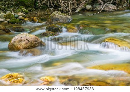 Kolasinskaya River Flows Through The City With A Rapid Flow. Montenegro, Kolasin.