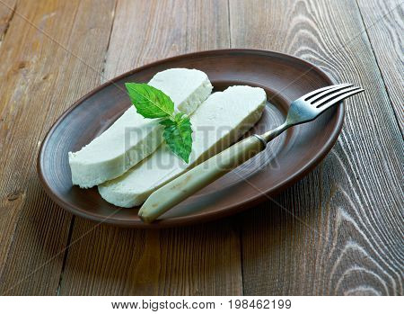 Tushuri Cheeses. Georgian cuisine, close up meal