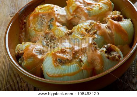 Sogan dolmasiStuffed onions. Turkish cuisine close up meal