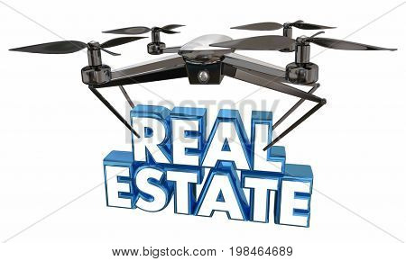Real Estate Home House Footage Video Drone Flying Carrying Words 3d Illustration.jpg