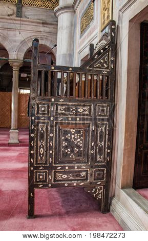Wooden Minbar Sermon Pulpit Of Ottoman Times In Mosque