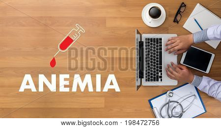 Anemia Blood For Test , Medical Concept , Diagnosis Iron Deficiency Doctor Hand Working Professional