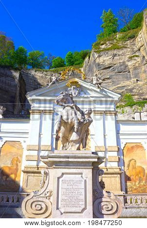 Salzburg, Austria - May 01, 2017: The Horsepond at the Herbert von Karajan Platz in Salzburg, Austria on May 01, 2017