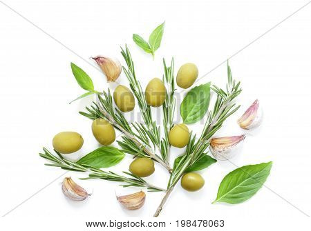 Natural fresh olives with herbs and spices