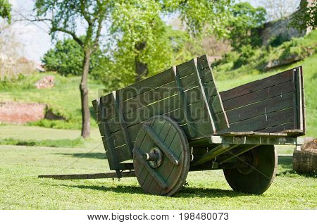 Medieval Ox Wagon, Color Image, Selective Focus, Horizontal Image