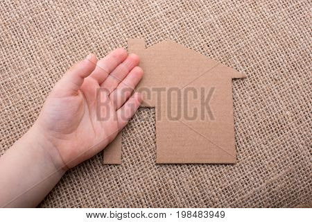 Hand Holding A Paper House On Canvas