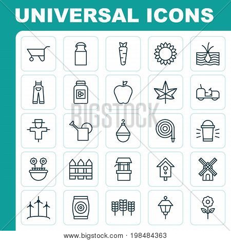 Gardening Icons Set. Collection Of Bloom, Hang Lamp, Bugbear And Other Elements