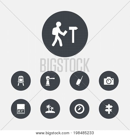 Collection Of Citizenship, Seamark, Photo Apparatus And Other Elements.  Set Of 9 Travel Icons Set.