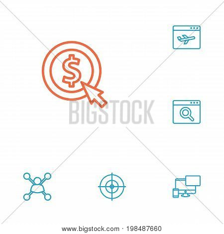 Collection Of Style, Stock Exchange, Scan And Other Elements.  Set Of 6 Engine Outline Icons Set.