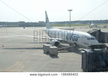 Mosow, Russia - July, 2017: airport Vnukovo airplane UTair fly company jet