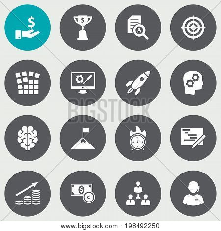 Collection Of Unity, Intelligence, Writing And Other Elements.  Set Of 16 Startup Icons Set.
