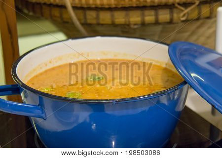 Thai curry soup on tableThai food style