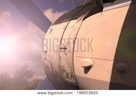 old rotorcraft plane at sunset Against the blue sky