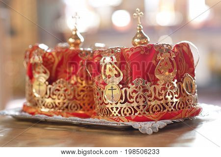Crown for Wedding in Orthodox church gold. the ceremony in the Church