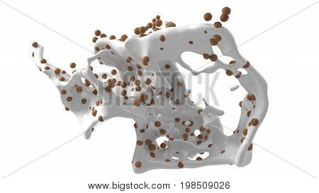 breakfast flakes mixed with milk. 3d illustration, isolated on white.