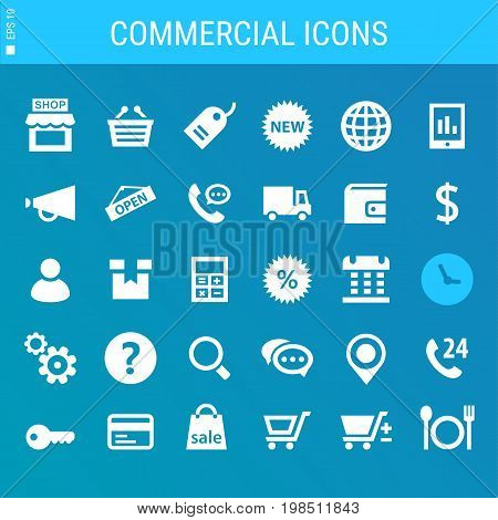 Modern flat design commercial icons collection on gray