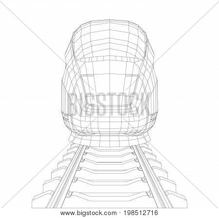 Abstract polygonal high-speed passenger train. Traveling concept. Vector rendering of 3d. Wire-frame style
