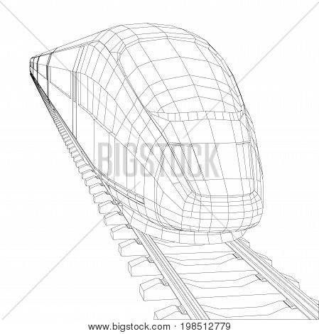 Abstract polygonal high-speed passenger train. Traveling concept. Vector rendering of 3d. Wire-frame style