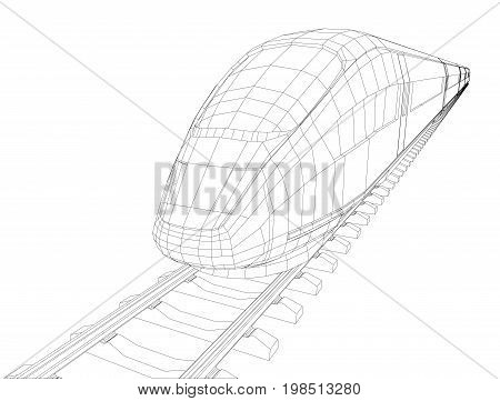 Train outline vector. Vector rendering of 3d. Wire-frame style