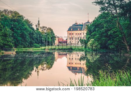 Castle in Pszczyna town in Poland. Beautiful antique neo baroque castle.