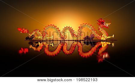 Chinese new year dragon Lantern on pond .