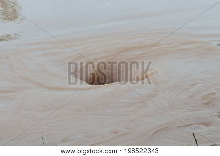 water vortex, ะhe water flow creates a cyclone in a tormado shape, with the opening wider at the top and narrower as it goes down.