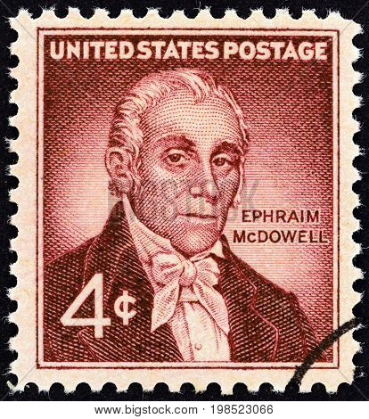 USA - CIRCA 1959: A stamp printed in USA shows Dr. Ephraim McDowell, circa 1959.